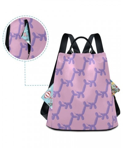 Purple Balloon Dogs Travel Backpack Purse for Women Multipurpose Design Ladies Fashion Bag with Pompom $22.39 Backpacks