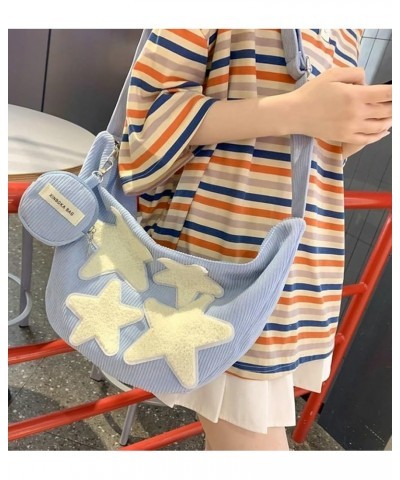 Hobo Bag for Women Corduroy Shoulder Bag Chic Stars Crossbody Bag Purse Large Messenger Bag Tote Bag with Pendant C Blue $34....