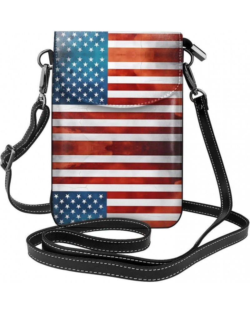 Vintage American Usa Flag Exquisite Design Printed Leather Crossbody Phone Bag - Portable Fashion Practical Phone Protection ...