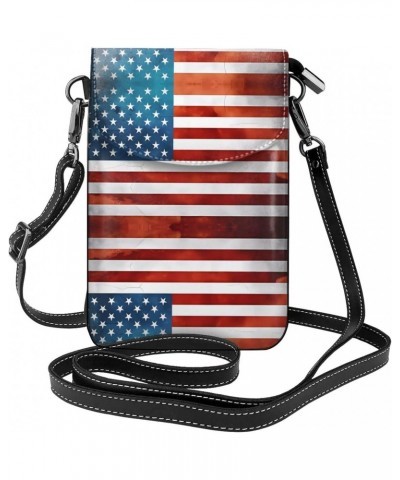 Vintage American Usa Flag Exquisite Design Printed Leather Crossbody Phone Bag - Portable Fashion Practical Phone Protection ...