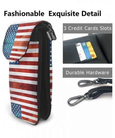 Vintage American Usa Flag Exquisite Design Printed Leather Crossbody Phone Bag - Portable Fashion Practical Phone Protection ...