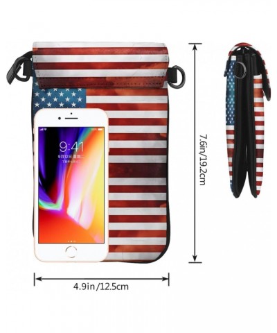 Vintage American Usa Flag Exquisite Design Printed Leather Crossbody Phone Bag - Portable Fashion Practical Phone Protection ...