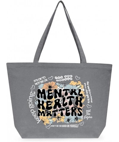 Groovy Mental Health Cotton Tote Bag - Positive Vibes Stuff - Motivational Bag Gray $16.42 Totes