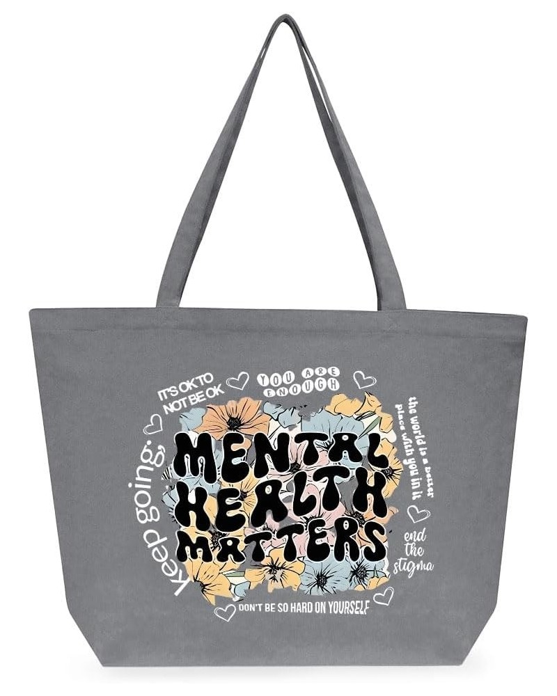 Groovy Mental Health Cotton Tote Bag - Positive Vibes Stuff - Motivational Bag Gray $16.42 Totes