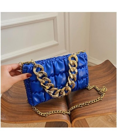 Crossbody Bag for Women with Gold Thick Chian Shoulder Crease Purse Small Clutch Square Bag Pu Leather Crossbody Bag Blue $20...