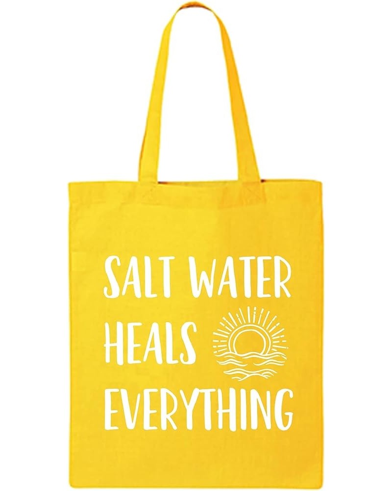 Salt Water Heals Everything Cotton Canvas Tote Bag Yellow $10.08 Totes