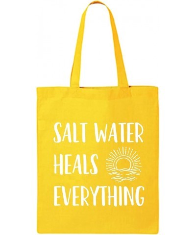 Salt Water Heals Everything Cotton Canvas Tote Bag Yellow $10.08 Totes