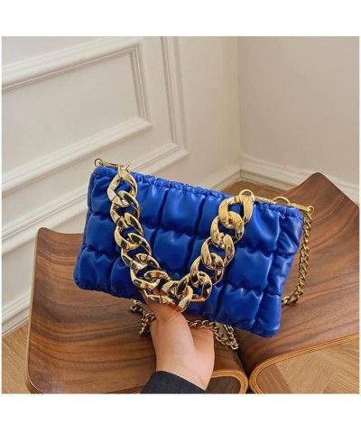 Crossbody Bag for Women with Gold Thick Chian Shoulder Crease Purse Small Clutch Square Bag Pu Leather Crossbody Bag Blue $20...