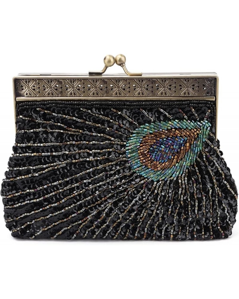 Peacock Clutch Purses for Women Vintage 1920s Evening Bag Sequin Beaded Wedding Shoulder Handbag Black a $16.16 Evening Bags