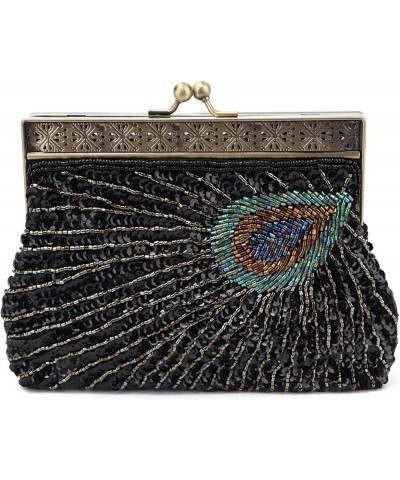 Peacock Clutch Purses for Women Vintage 1920s Evening Bag Sequin Beaded Wedding Shoulder Handbag Black a $16.16 Evening Bags