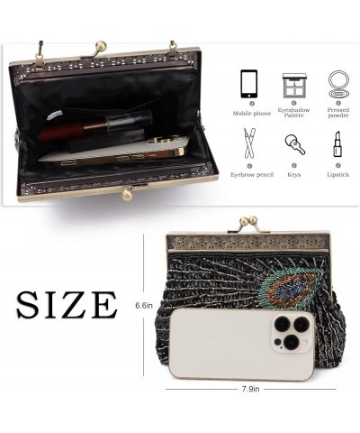 Peacock Clutch Purses for Women Vintage 1920s Evening Bag Sequin Beaded Wedding Shoulder Handbag Black a $16.16 Evening Bags