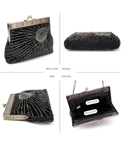 Peacock Clutch Purses for Women Vintage 1920s Evening Bag Sequin Beaded Wedding Shoulder Handbag Black a $16.16 Evening Bags