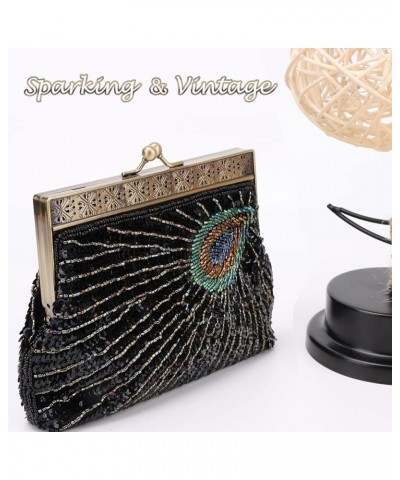 Peacock Clutch Purses for Women Vintage 1920s Evening Bag Sequin Beaded Wedding Shoulder Handbag Black a $16.16 Evening Bags