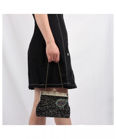 Peacock Clutch Purses for Women Vintage 1920s Evening Bag Sequin Beaded Wedding Shoulder Handbag Black a $16.16 Evening Bags