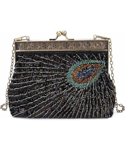 Peacock Clutch Purses for Women Vintage 1920s Evening Bag Sequin Beaded Wedding Shoulder Handbag Black a $16.16 Evening Bags