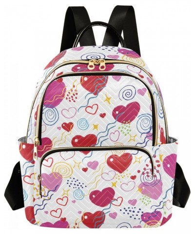 Colorful Cartoon Hearts Pink Mini Backpack Purse for Women, Happy Valentine Day Travel Backpack Fashion Backpack Lightweight ...