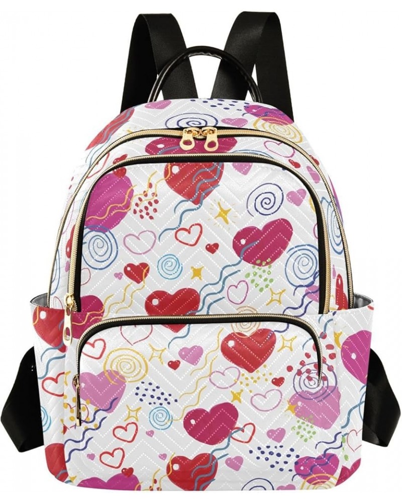 Colorful Cartoon Hearts Pink Mini Backpack Purse for Women, Happy Valentine Day Travel Backpack Fashion Backpack Lightweight ...