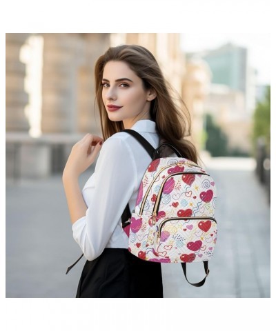 Colorful Cartoon Hearts Pink Mini Backpack Purse for Women, Happy Valentine Day Travel Backpack Fashion Backpack Lightweight ...