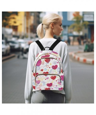 Colorful Cartoon Hearts Pink Mini Backpack Purse for Women, Happy Valentine Day Travel Backpack Fashion Backpack Lightweight ...