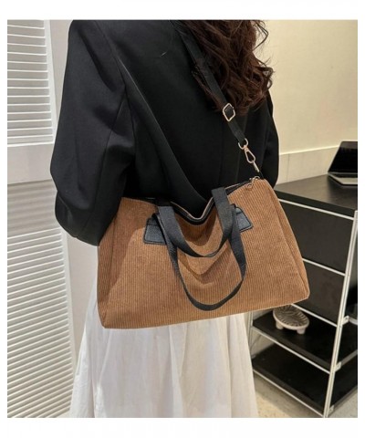 Women's Corduroy Tote Handbags Fashion Satchel Shoulder Hobo Bag Purse Casual Zipper Messenger Bag for Travel Work Brown $20....