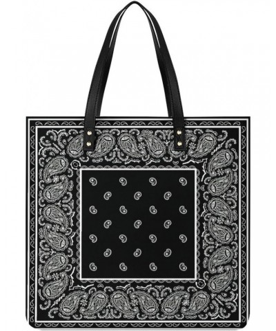 Vintage Black Paisley Bandana Women Tote Bags Top Handle Satchel Handbags PU Faux Leather Tassel Shoulder Purse $17.86 Totes