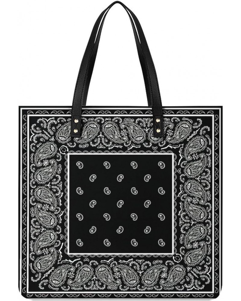 Vintage Black Paisley Bandana Women Tote Bags Top Handle Satchel Handbags PU Faux Leather Tassel Shoulder Purse $17.86 Totes