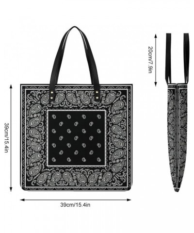 Vintage Black Paisley Bandana Women Tote Bags Top Handle Satchel Handbags PU Faux Leather Tassel Shoulder Purse $17.86 Totes