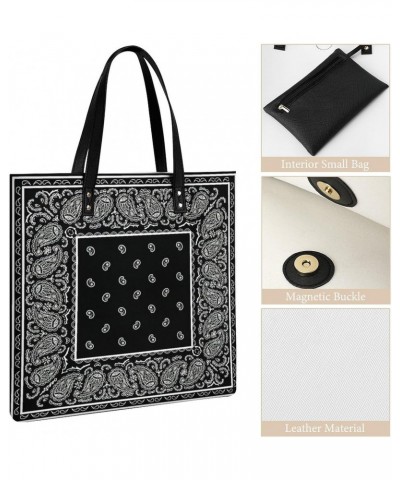 Vintage Black Paisley Bandana Women Tote Bags Top Handle Satchel Handbags PU Faux Leather Tassel Shoulder Purse $17.86 Totes