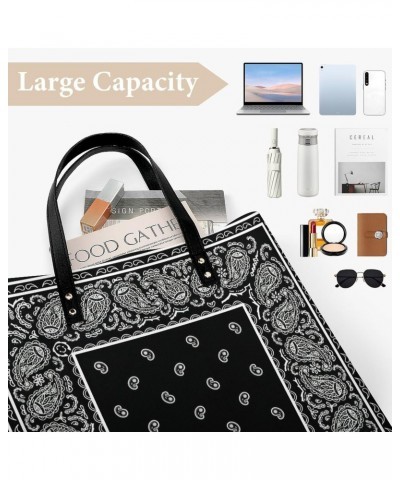 Vintage Black Paisley Bandana Women Tote Bags Top Handle Satchel Handbags PU Faux Leather Tassel Shoulder Purse $17.86 Totes