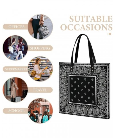 Vintage Black Paisley Bandana Women Tote Bags Top Handle Satchel Handbags PU Faux Leather Tassel Shoulder Purse $17.86 Totes