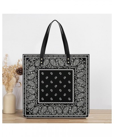 Vintage Black Paisley Bandana Women Tote Bags Top Handle Satchel Handbags PU Faux Leather Tassel Shoulder Purse $17.86 Totes