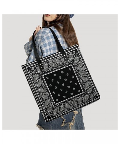 Vintage Black Paisley Bandana Women Tote Bags Top Handle Satchel Handbags PU Faux Leather Tassel Shoulder Purse $17.86 Totes