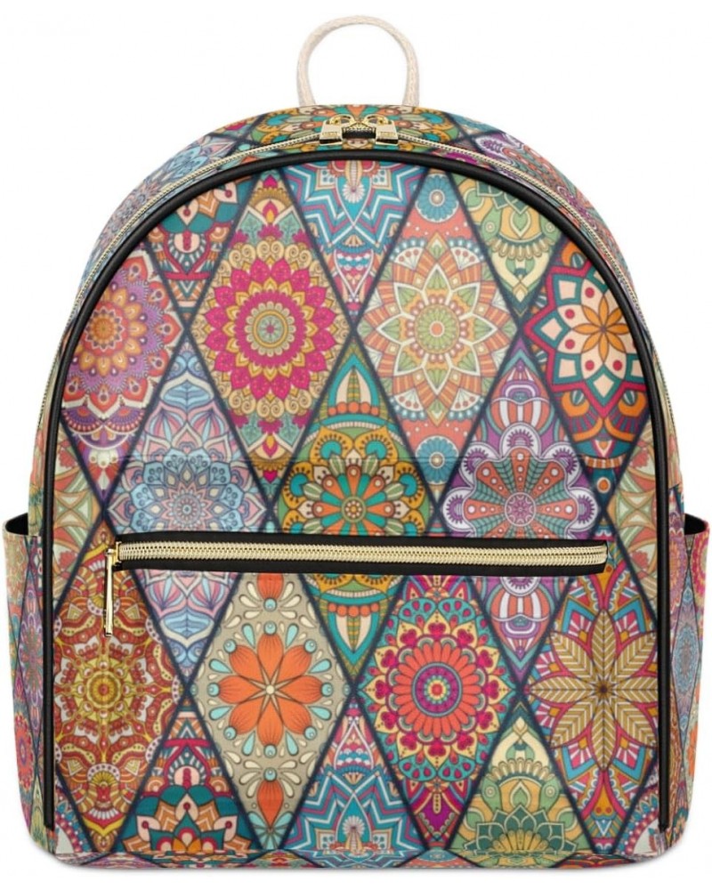 Mandala Geometric Mini Backpack Purse for Women Small Casual Daypacks Pu Leather Bookbag Fashion Boho Back Packs Anti Theft T...