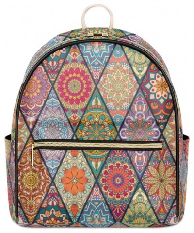 Mandala Geometric Mini Backpack Purse for Women Small Casual Daypacks Pu Leather Bookbag Fashion Boho Back Packs Anti Theft T...