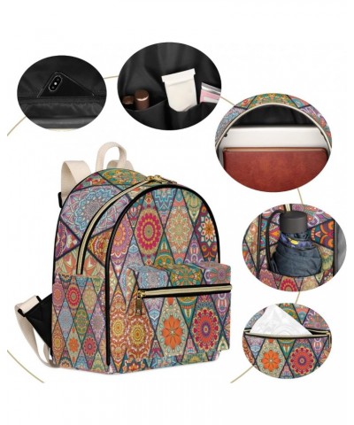 Mandala Geometric Mini Backpack Purse for Women Small Casual Daypacks Pu Leather Bookbag Fashion Boho Back Packs Anti Theft T...