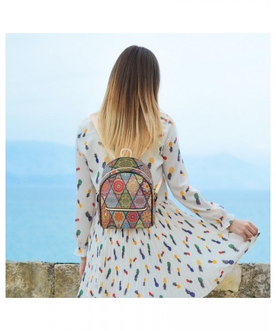 Mandala Geometric Mini Backpack Purse for Women Small Casual Daypacks Pu Leather Bookbag Fashion Boho Back Packs Anti Theft T...