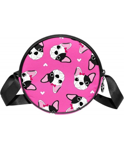 Dog In Red Bow Crossbody Bag for Women Teen Girls Round Canvas Shoulder Bag Purse Tote Handbag Bag $11.75 Totes