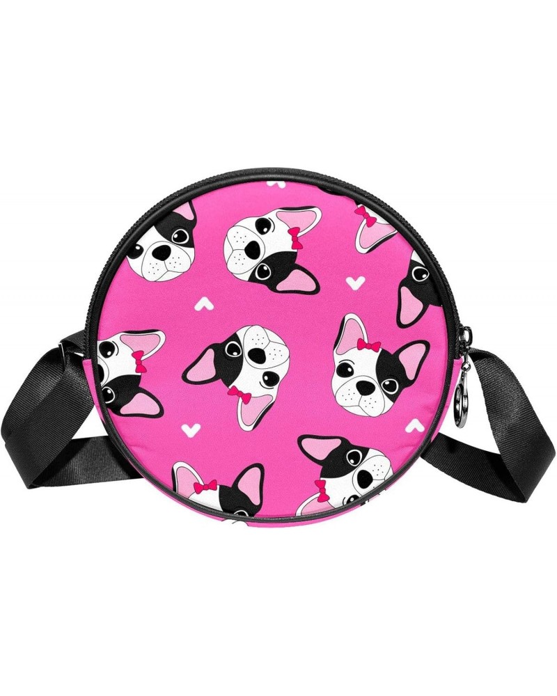 Dog In Red Bow Crossbody Bag for Women Teen Girls Round Canvas Shoulder Bag Purse Tote Handbag Bag $11.75 Totes