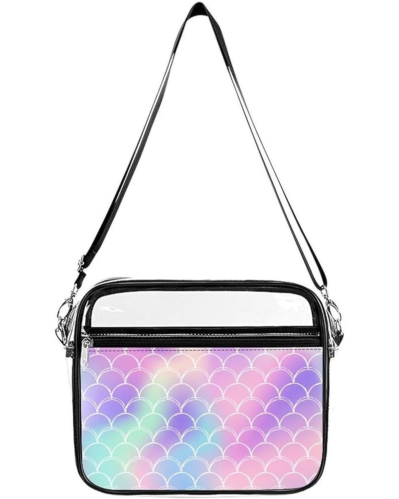 Watercolor Fish Scale Pattern Clear Crossbody Shoulder Purse Bag for Men Women, Stadium Clear Messenger Bag Style $12.50 Cros...