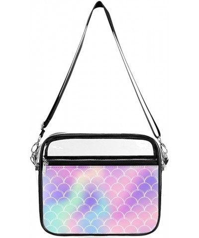 Watercolor Fish Scale Pattern Clear Crossbody Shoulder Purse Bag for Men Women, Stadium Clear Messenger Bag Style $12.50 Cros...