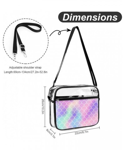 Watercolor Fish Scale Pattern Clear Crossbody Shoulder Purse Bag for Men Women, Stadium Clear Messenger Bag Style $12.50 Cros...