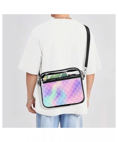 Watercolor Fish Scale Pattern Clear Crossbody Shoulder Purse Bag for Men Women, Stadium Clear Messenger Bag Style $12.50 Cros...