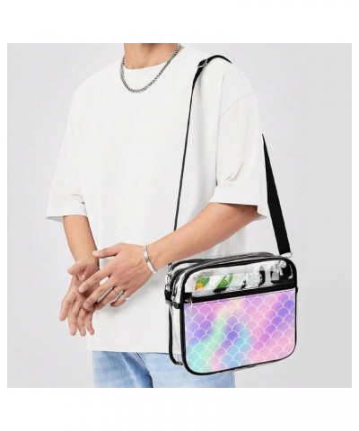 Watercolor Fish Scale Pattern Clear Crossbody Shoulder Purse Bag for Men Women, Stadium Clear Messenger Bag Style $12.50 Cros...