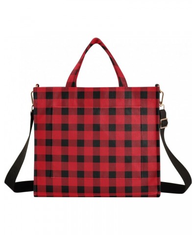 Red Buffalo Plaid Christmas Tote Bag Corduroy Bag Large Handbag Shoulder Bag Satchel Bag for Women $16.19 Totes