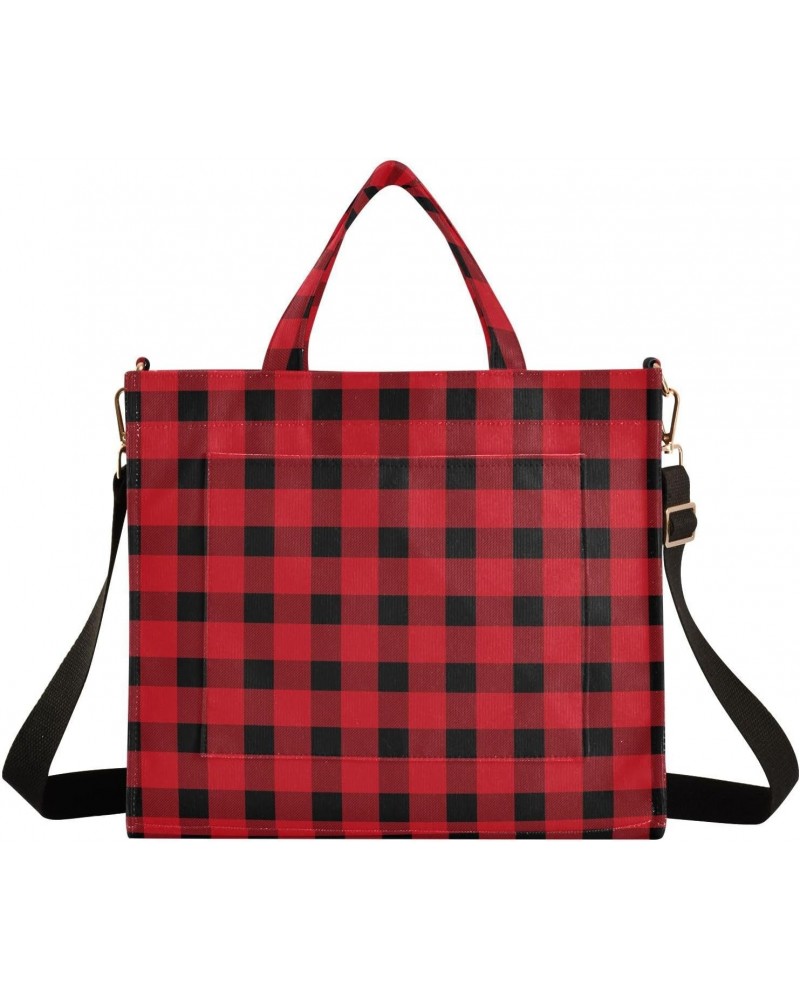 Red Buffalo Plaid Christmas Tote Bag Corduroy Bag Large Handbag Shoulder Bag Satchel Bag for Women $16.19 Totes