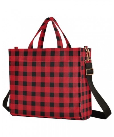 Red Buffalo Plaid Christmas Tote Bag Corduroy Bag Large Handbag Shoulder Bag Satchel Bag for Women $16.19 Totes