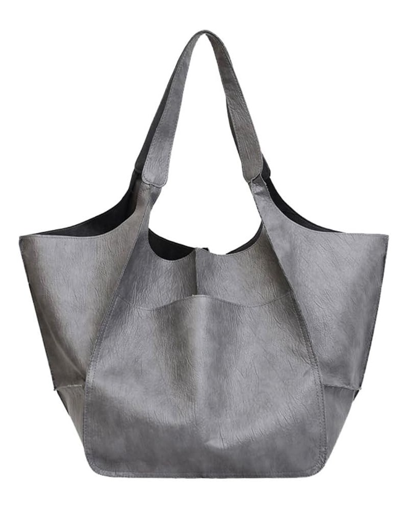 Large Tote Bag For Women Soft Travel Beach Bag with Pockets PU Leather Shoulder Bag Handbags Oversize Shopper Bag Gray $15.05...