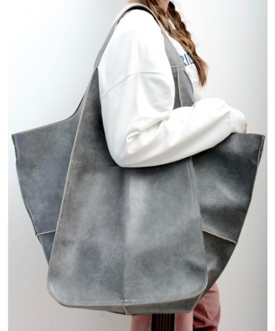 Large Tote Bag For Women Soft Travel Beach Bag with Pockets PU Leather Shoulder Bag Handbags Oversize Shopper Bag Gray $15.05...