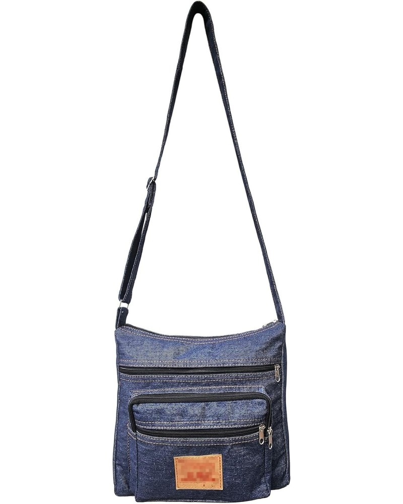 Dark Blue Denim Jeans Canvas Zipper Crossbody Messenger Shoulder Bag Sac Pouch Purse Handbag for Unisex $10.00 Crossbody Bags