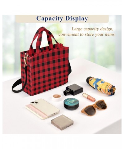 Red Buffalo Plaid Christmas Tote Bag Corduroy Bag Large Handbag Shoulder Bag Satchel Bag for Women $16.19 Totes